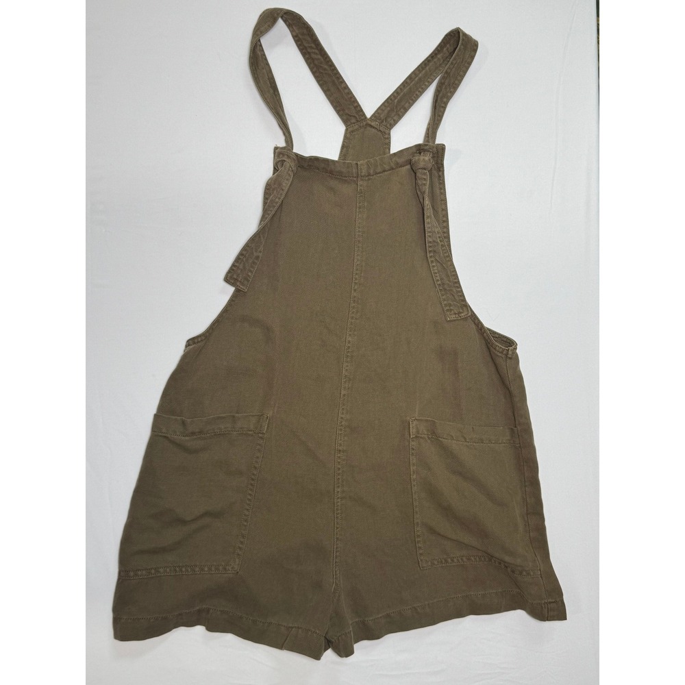 Aerie Twill Knot Shortall Overalls S Olive Green Linen Lyocell Coastal Earthy